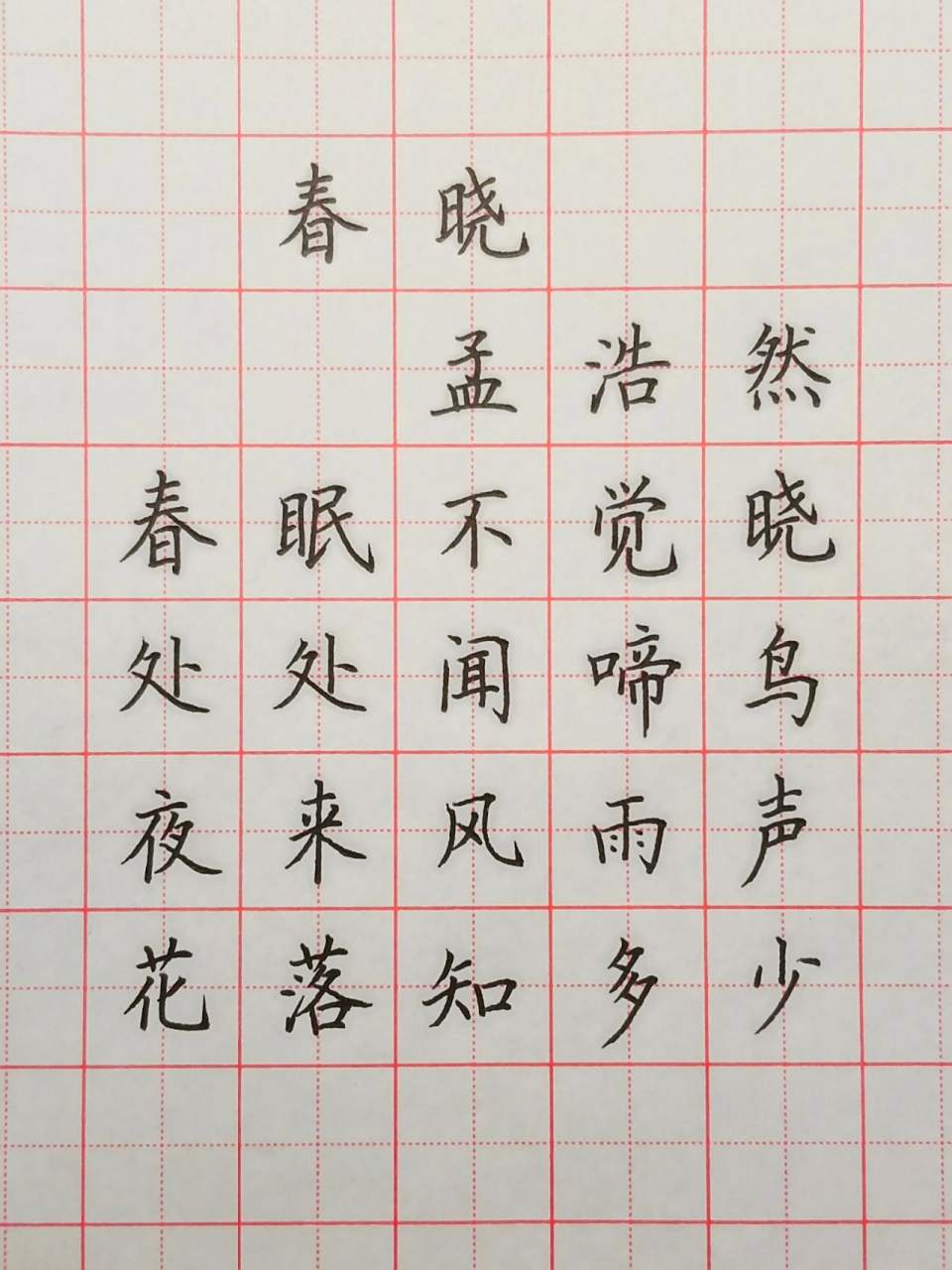 硬笔楷书,古诗《春晓》 硬笔楷书,古诗《春晓》