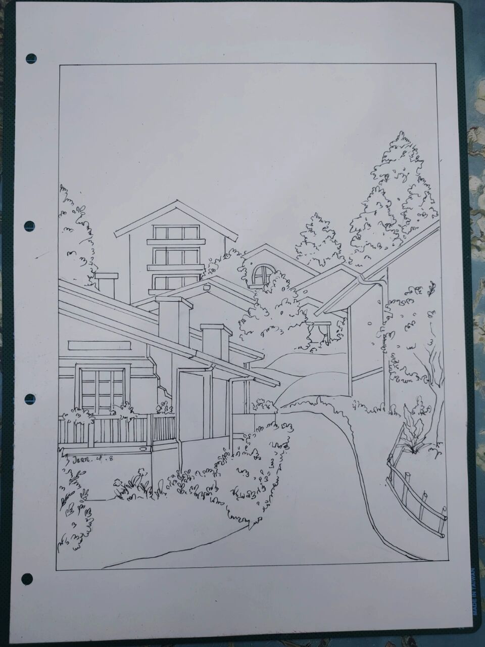 马克笔风景画(山间小屋)线稿 