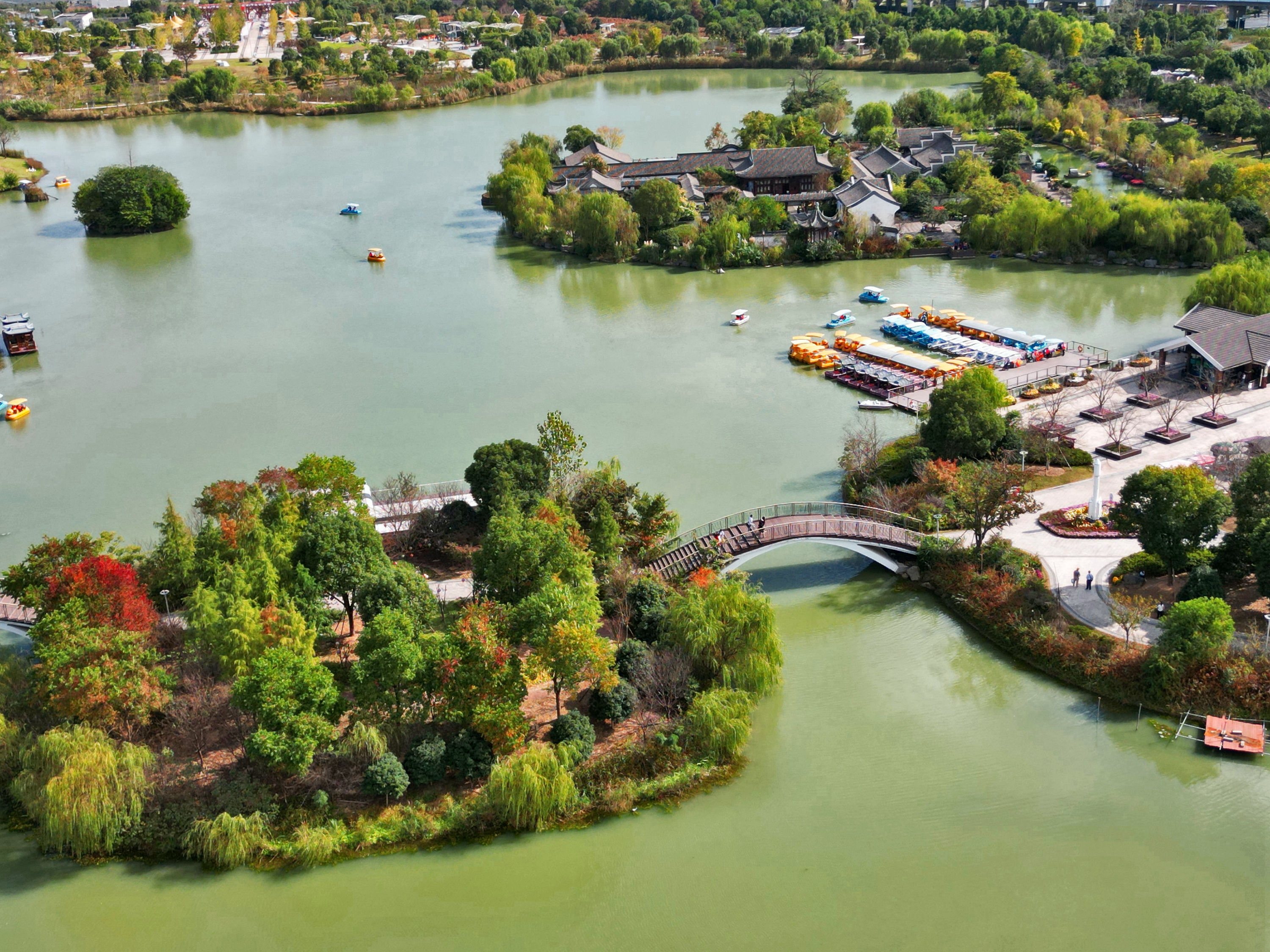 《宁波植物园的斑斓秋色》进入深秋,宁波植物园秋色浓起,无人机鸟瞰