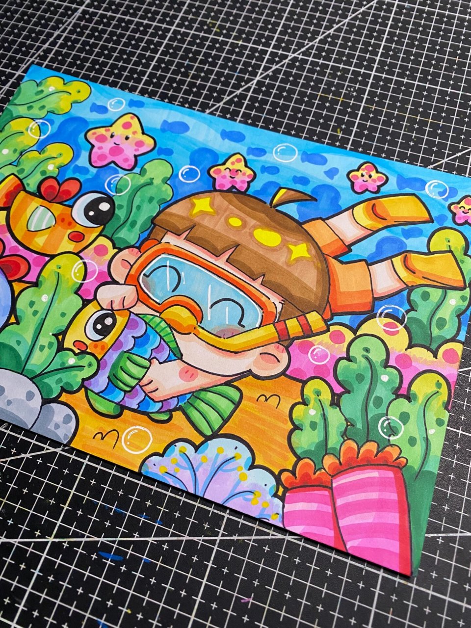 《海底世界》 95临摹 老师的画 95纸:a5荷兰白卡   多乐绘马克笔