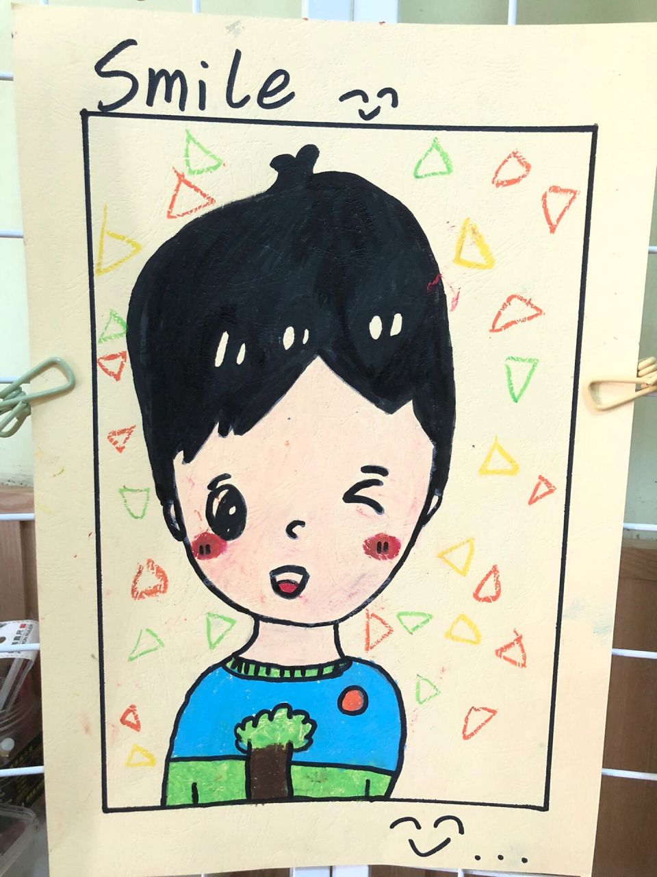 学生作品 《我的自画像》 油画棒 幼儿园大班