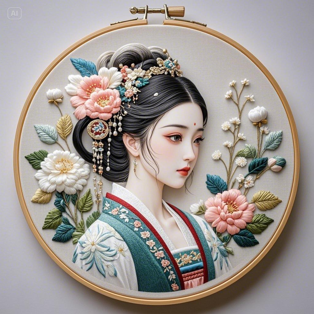 立体刺绣艺术品 ,古风少女,精致的细节,立体刺绣艺术品 ,古风少女