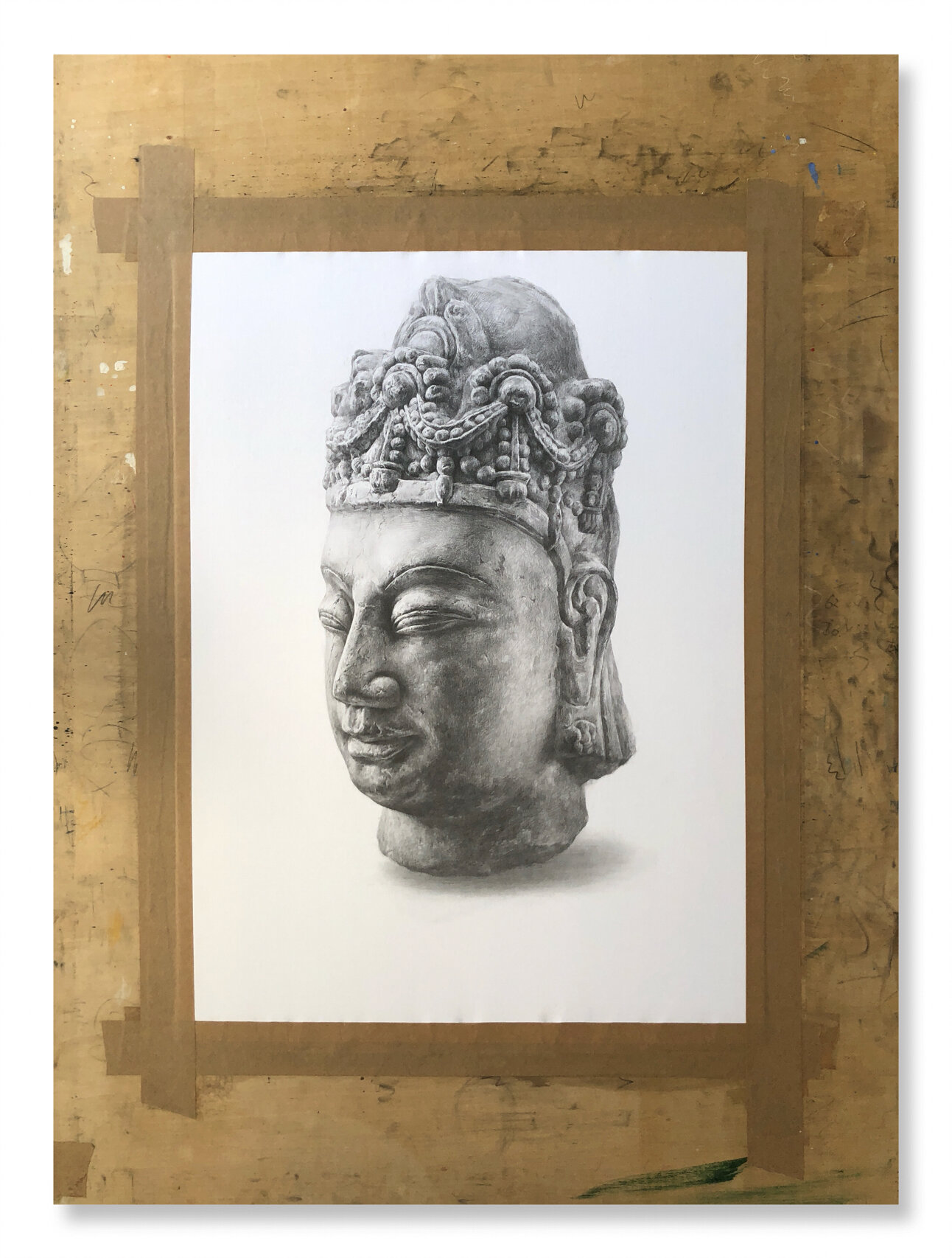 素描练习:佛头 步骤分享:工具三菱铅笔2b,5h 尺寸:4开