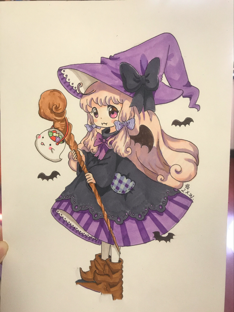 万圣节小魔女 4头身q版动漫绘制过程 附原图和临摹过程 欢迎大家交流