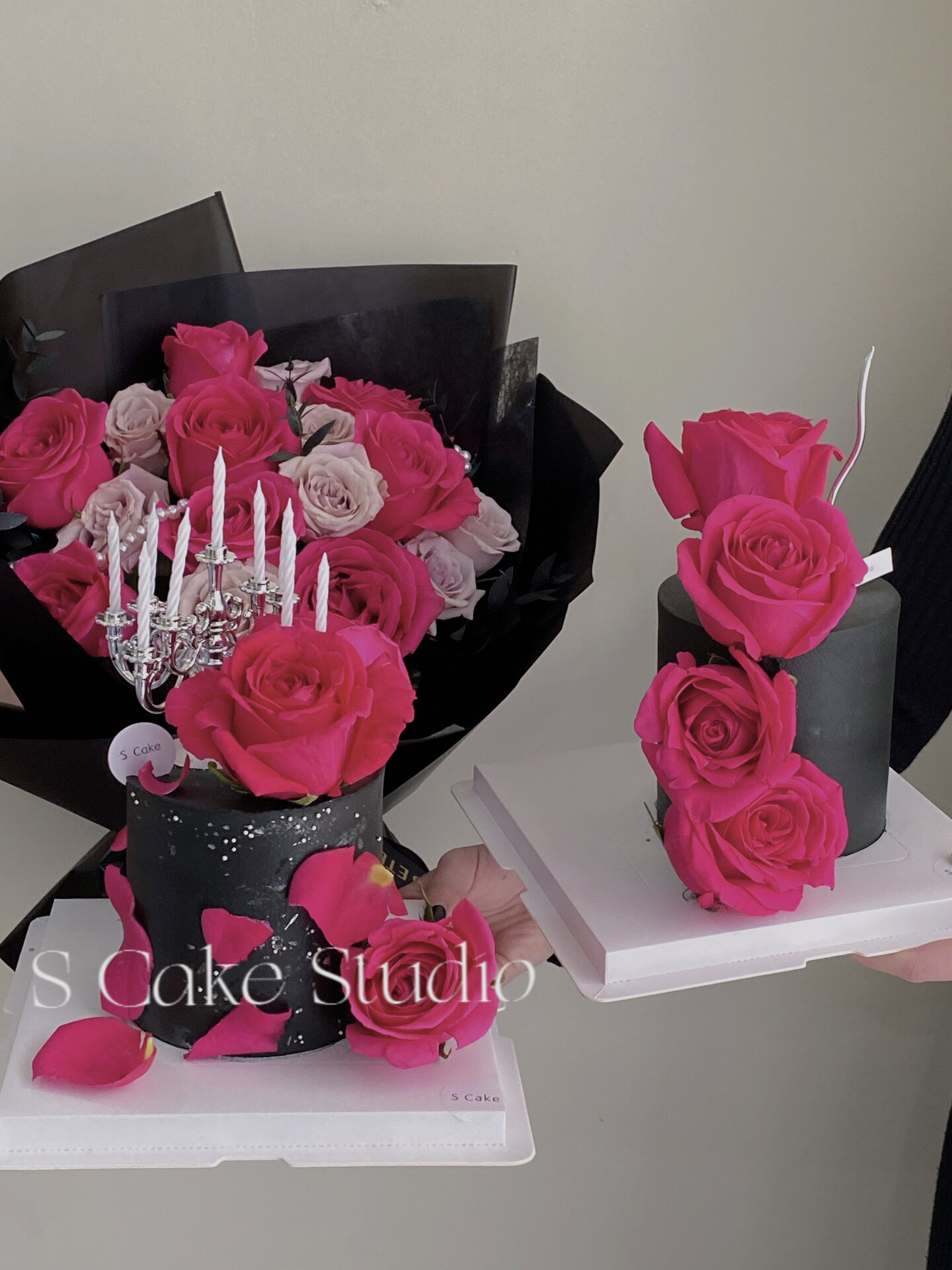 s cake玫红色系鲜花蛋糕 佛洛依德玫瑰蛋糕