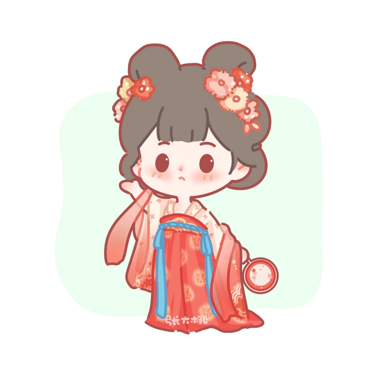 36 ootd每日穿搭/q版汉服/简笔画/附线稿 最爱的一套红色汉服来了 下