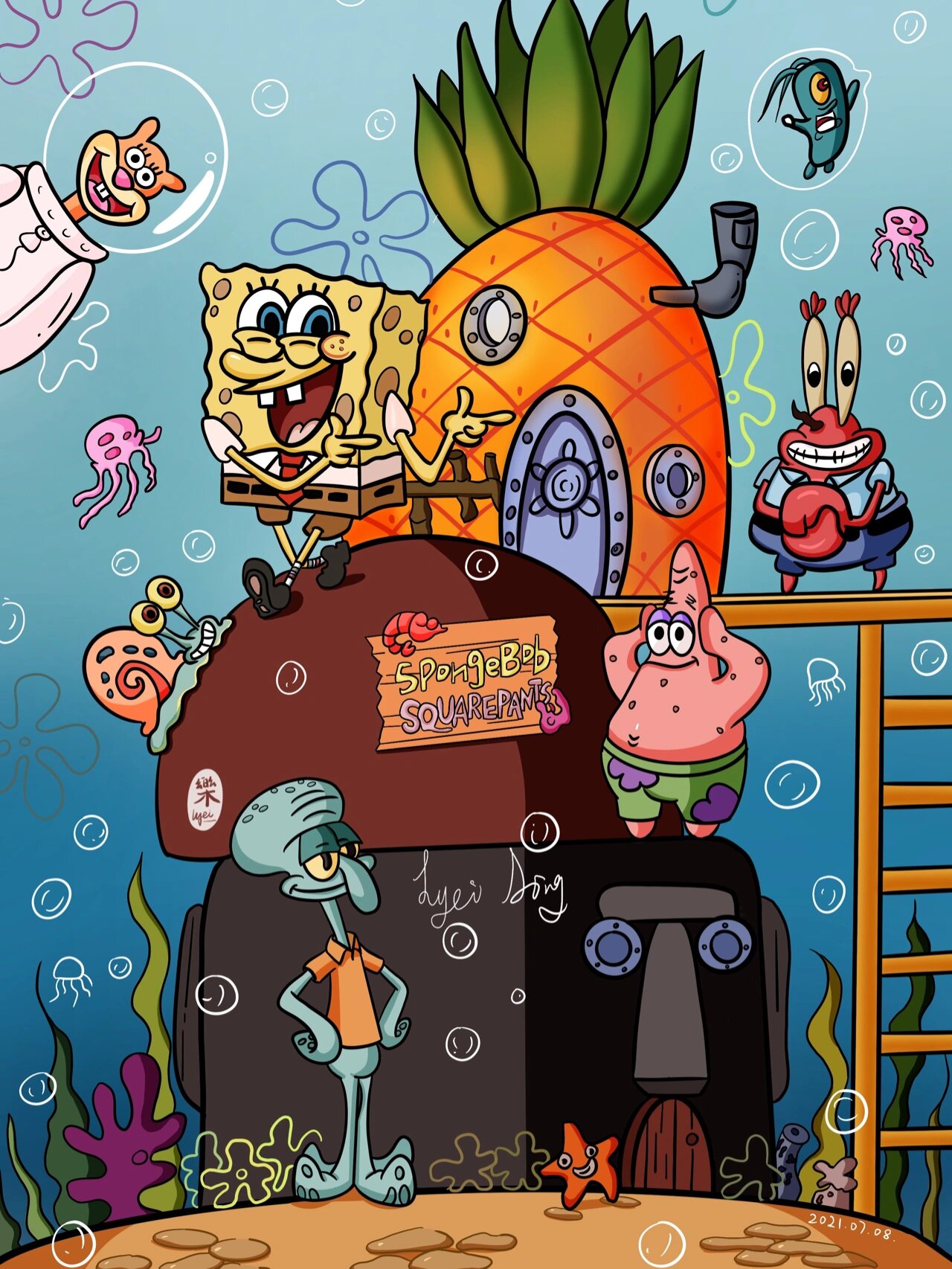 卡通板绘海绵宝宝插画临摹
