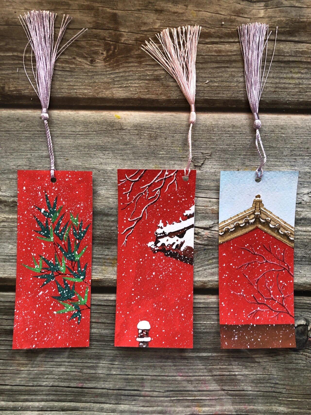 手绘故宫的雪 书签