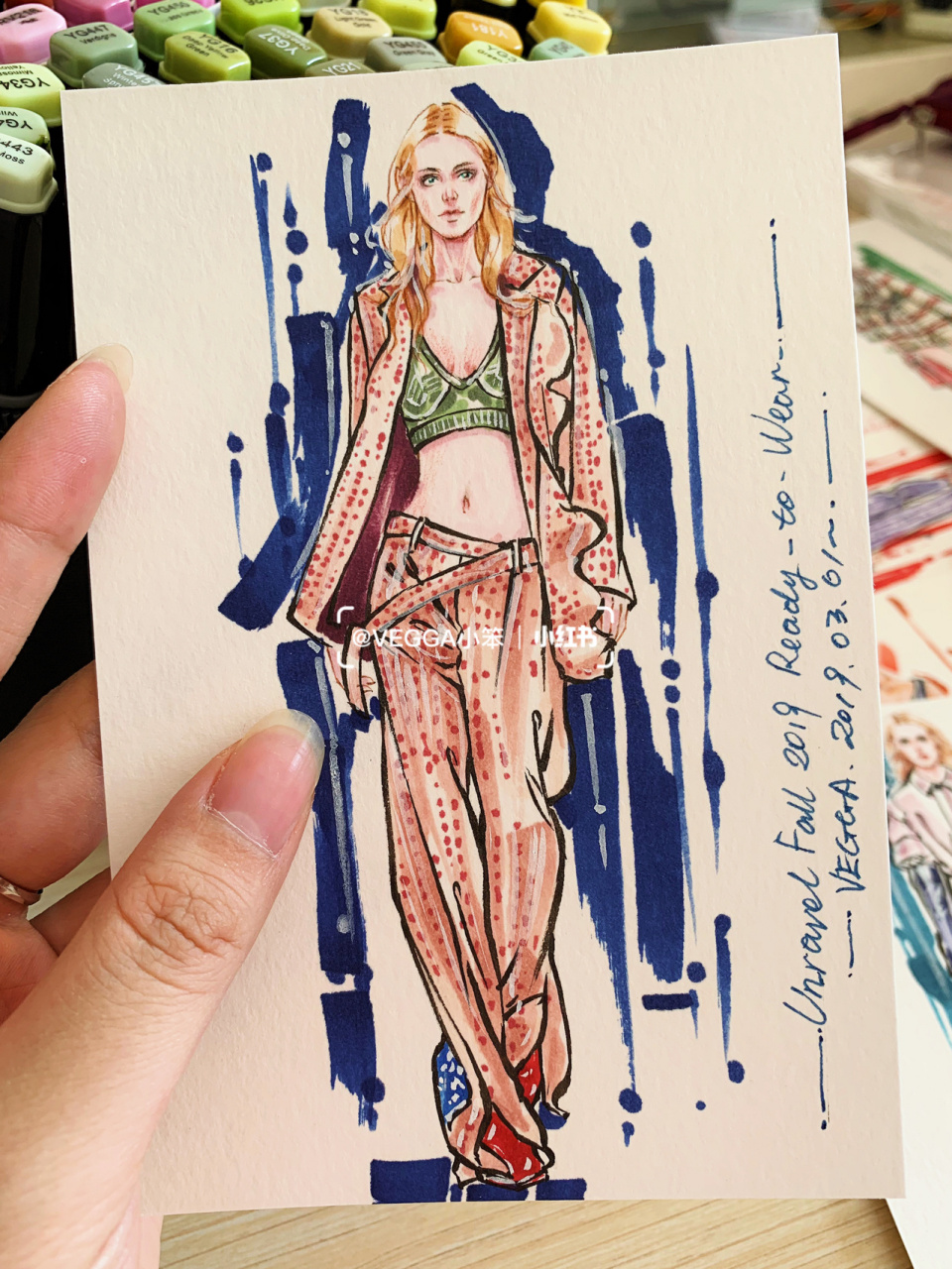 马克笔明信片服装效果图 早期马克笔服装效果图 94上色:法卡勒三代