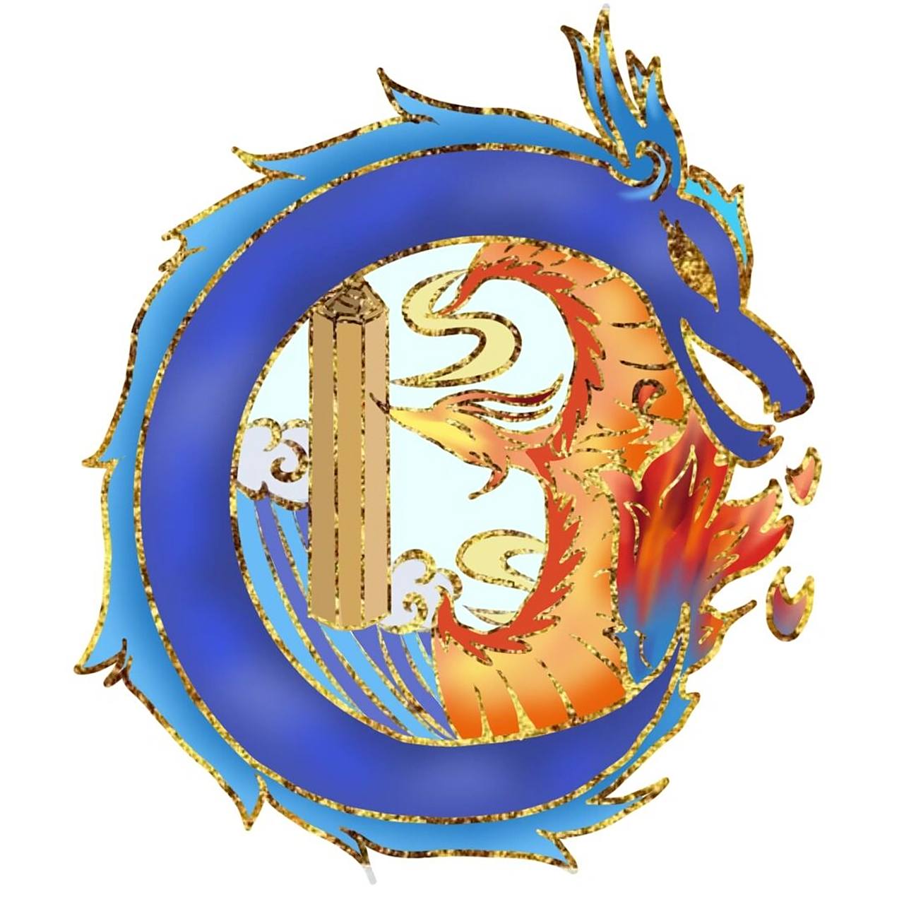 13班班徽设计,线稿还行,成品没法看 感觉还是配色的原因 书和凤形成了