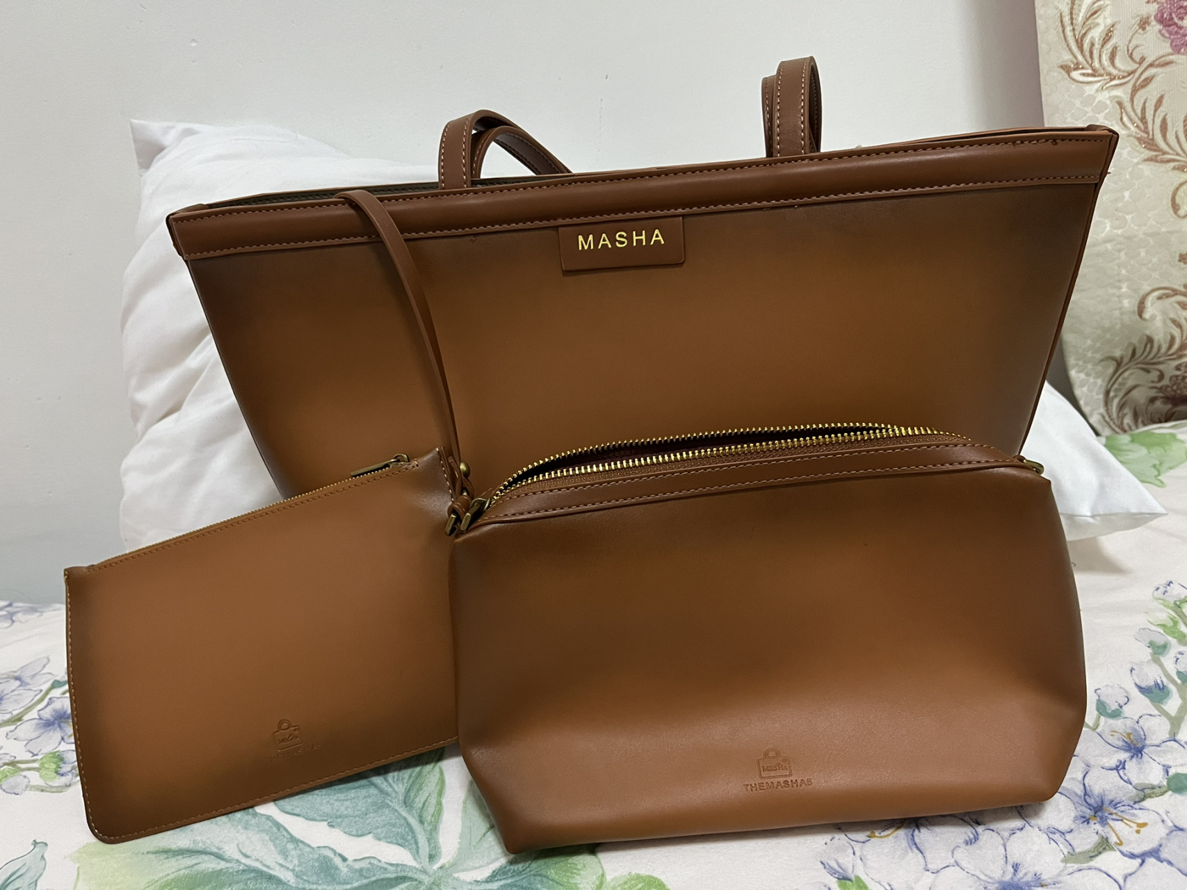 玛莎masha托特包 子母包出闲置二手 玛莎托特子母包,罗马棕,拉链肩带