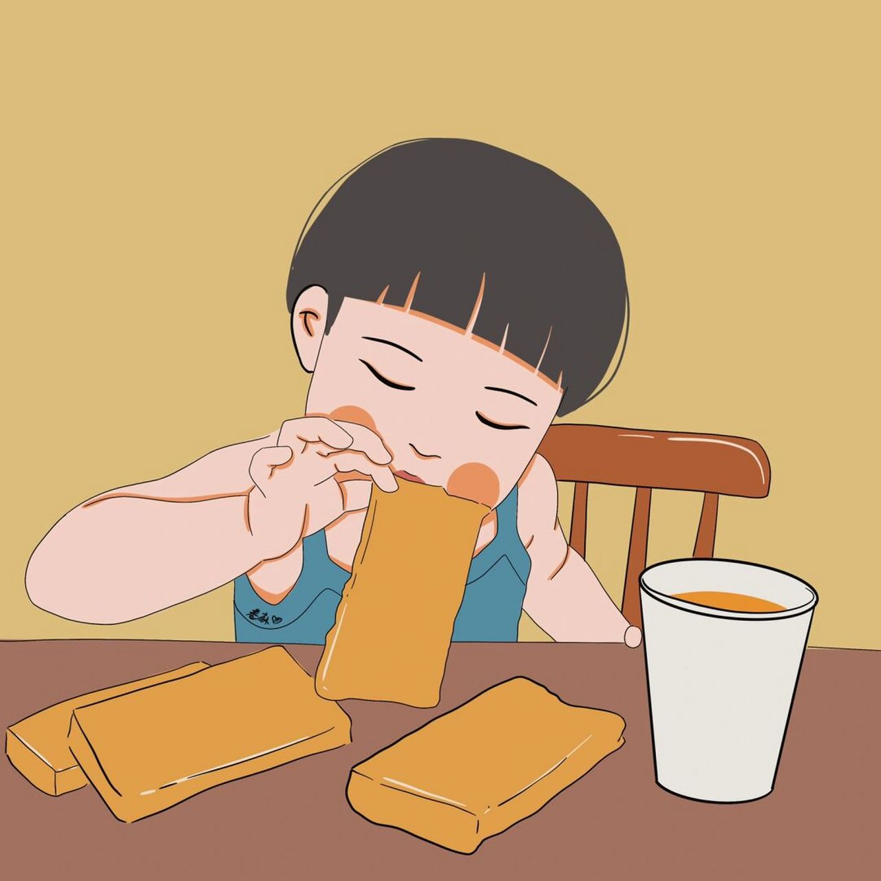 插画 | 情侣头像 | 吃面包的情侣头像 图片92二改92商用92去