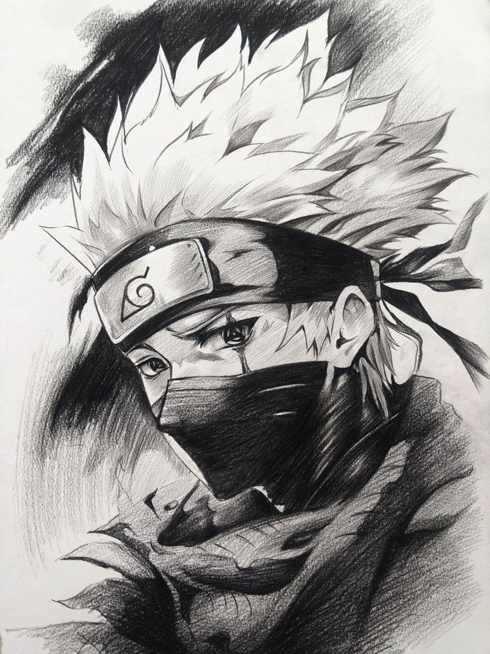 旗木卡卡西素描绘画过程图