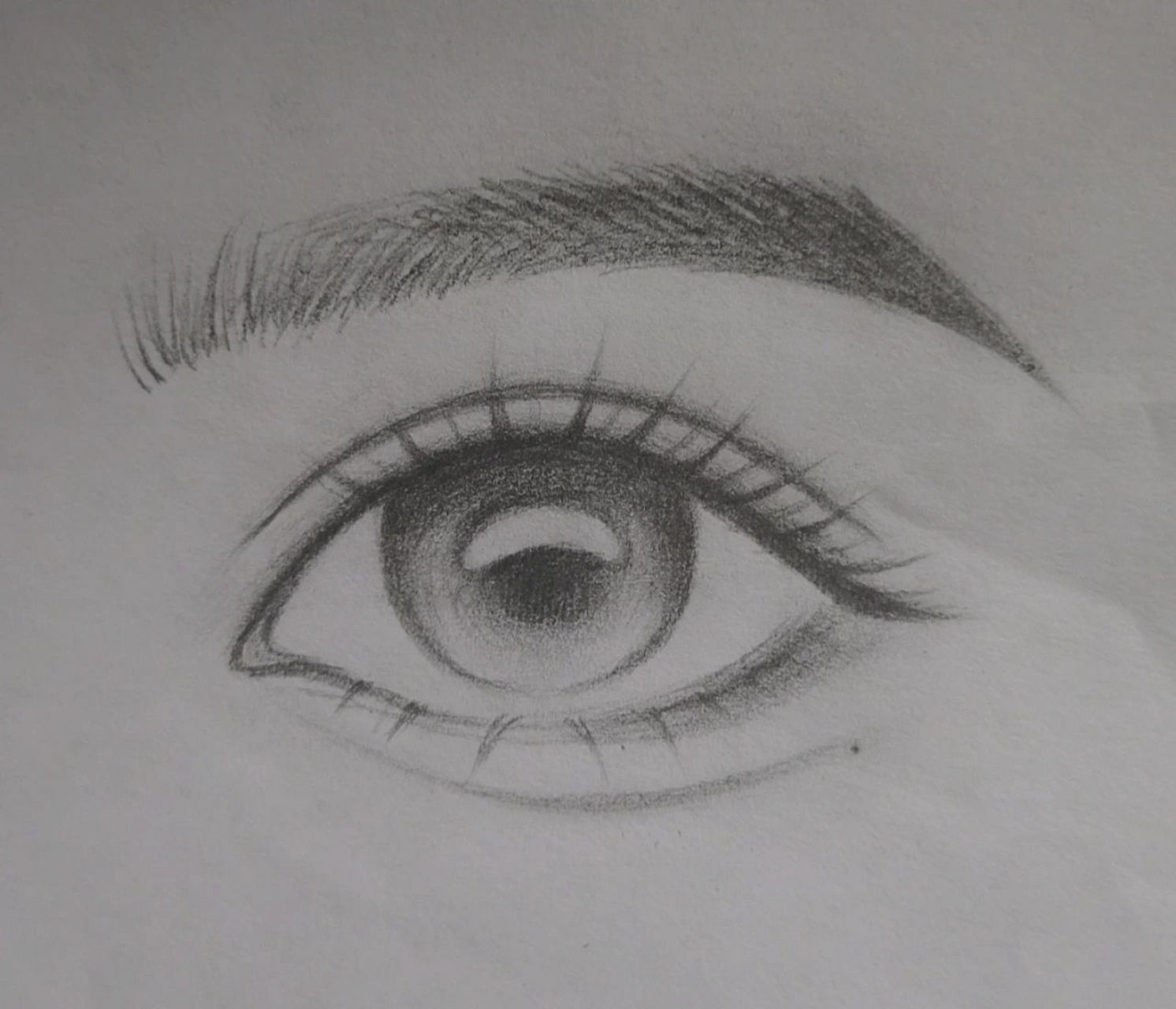 第二步,画出双眼皮线条,再描粗眼睛轮廓线,并画出眼球(注意眼球颜色
