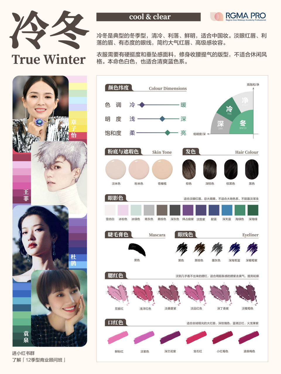 四季12型色卡|冷冬 - 高冷干练的霸气高管 蕊姐美妆学院总结了中西方