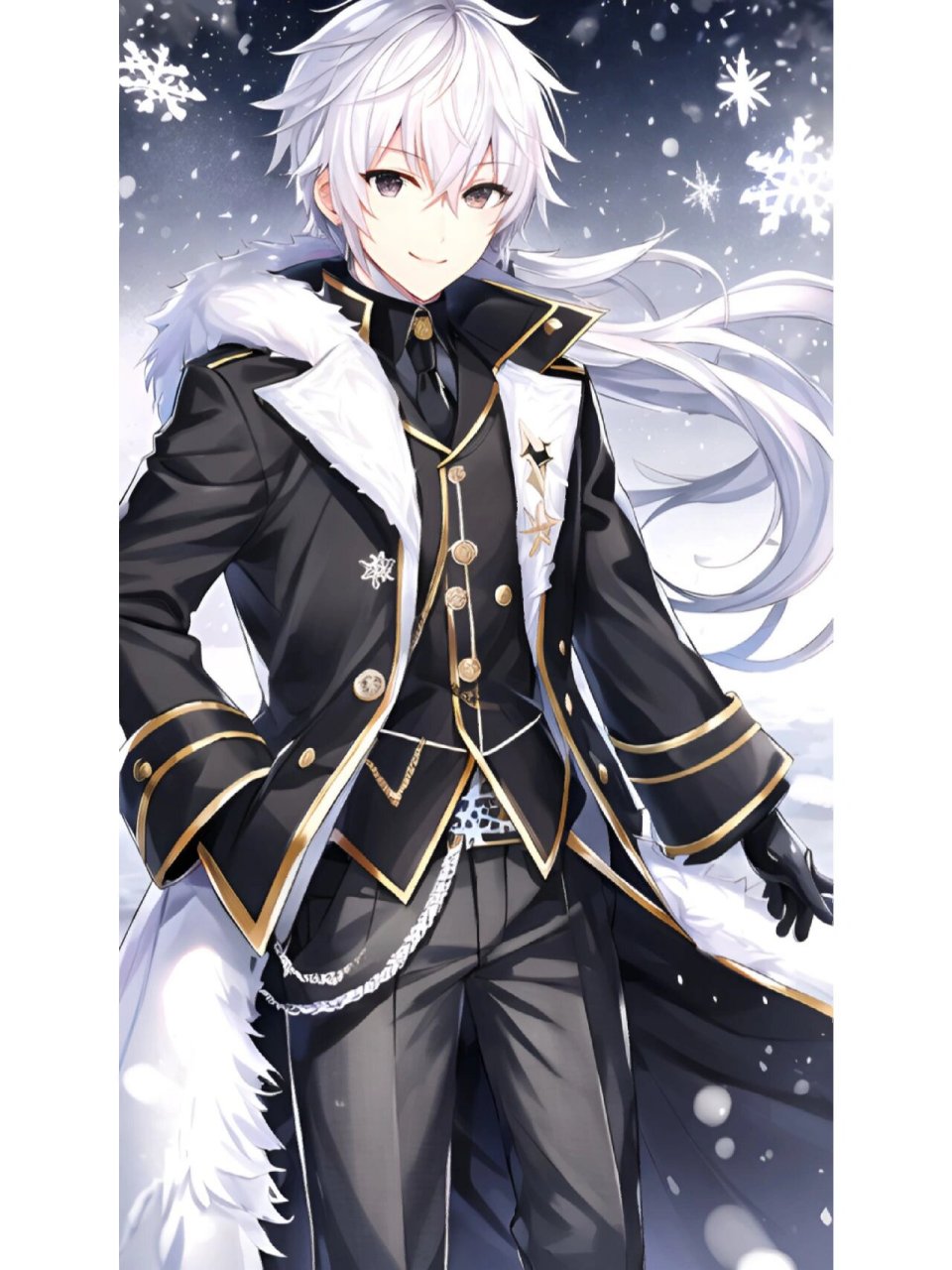 冬季雪花飘飘男人帅哥,动漫二次元绘画人物