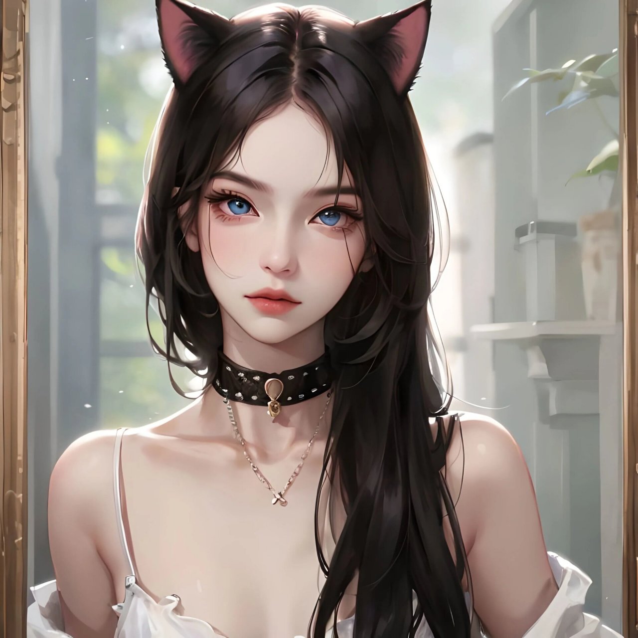 【项圈黑猫少女头像】 #ai# #ai绘画# #少女头像# #现代风# #真人风