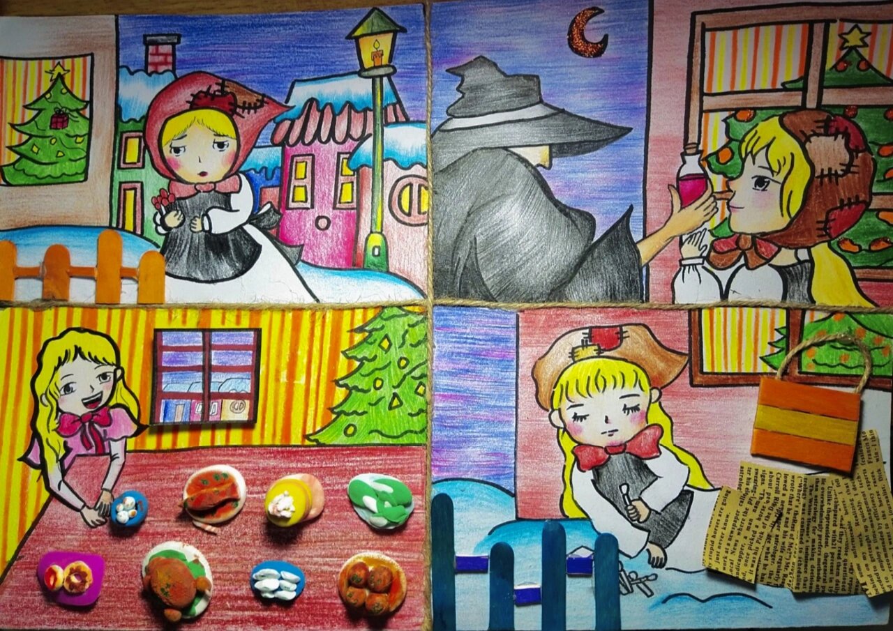 创意彩铅手工画卖火柴的小女孩 创意儿童画 手工创意儿童画 卖火柴的