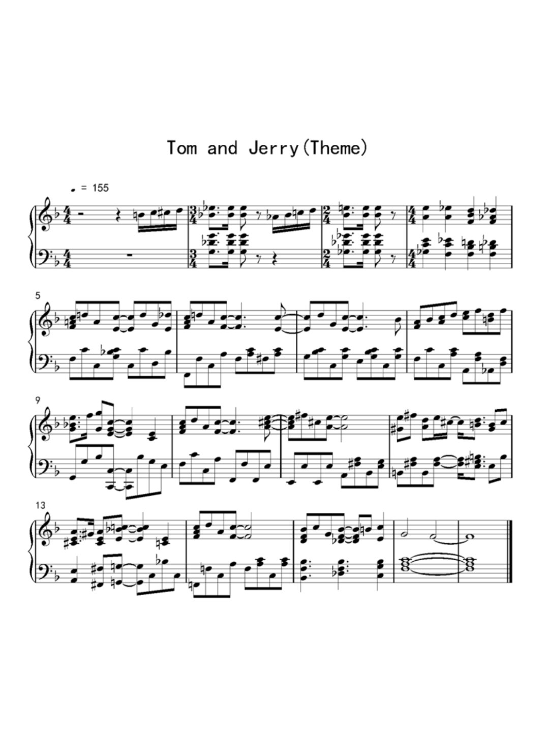猫和老鼠主题曲tom and jerry片头曲钢琴谱