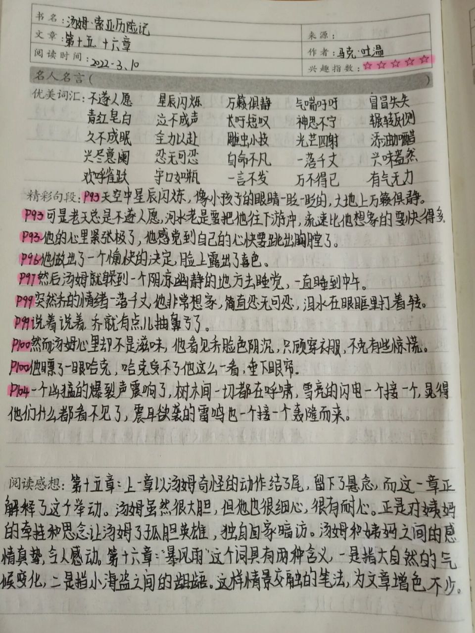 汤姆索亚历险记读书笔记 14-16章