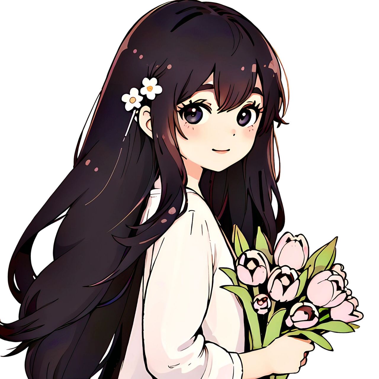 捧花女孩|闺蜜简约可爱头像,小清新画风  小清新头像,闺蜜头像