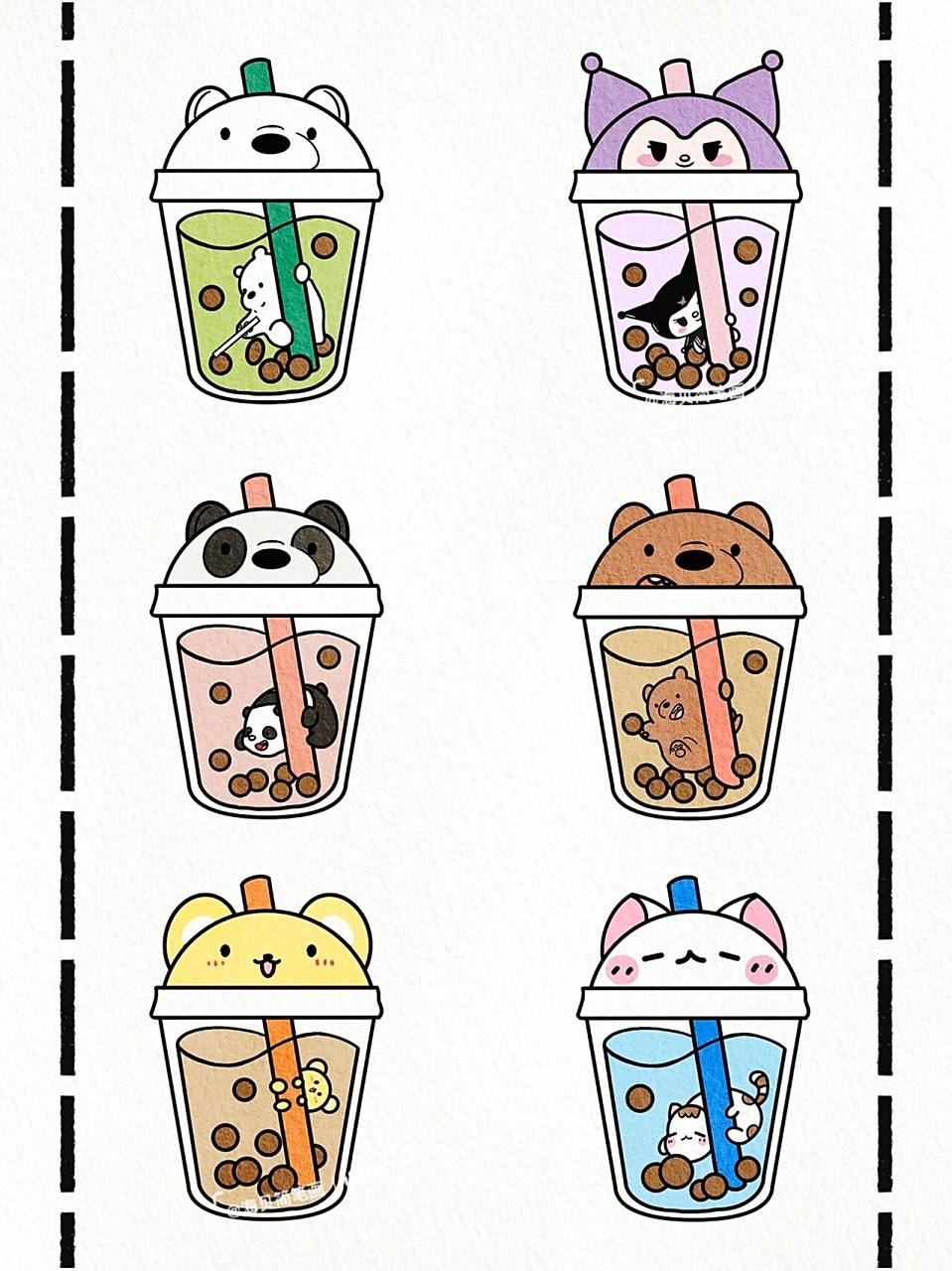 萌萌的三只熊系列奶茶|夏日饮品可爱简笔画 夏天靠奶茶续命 .