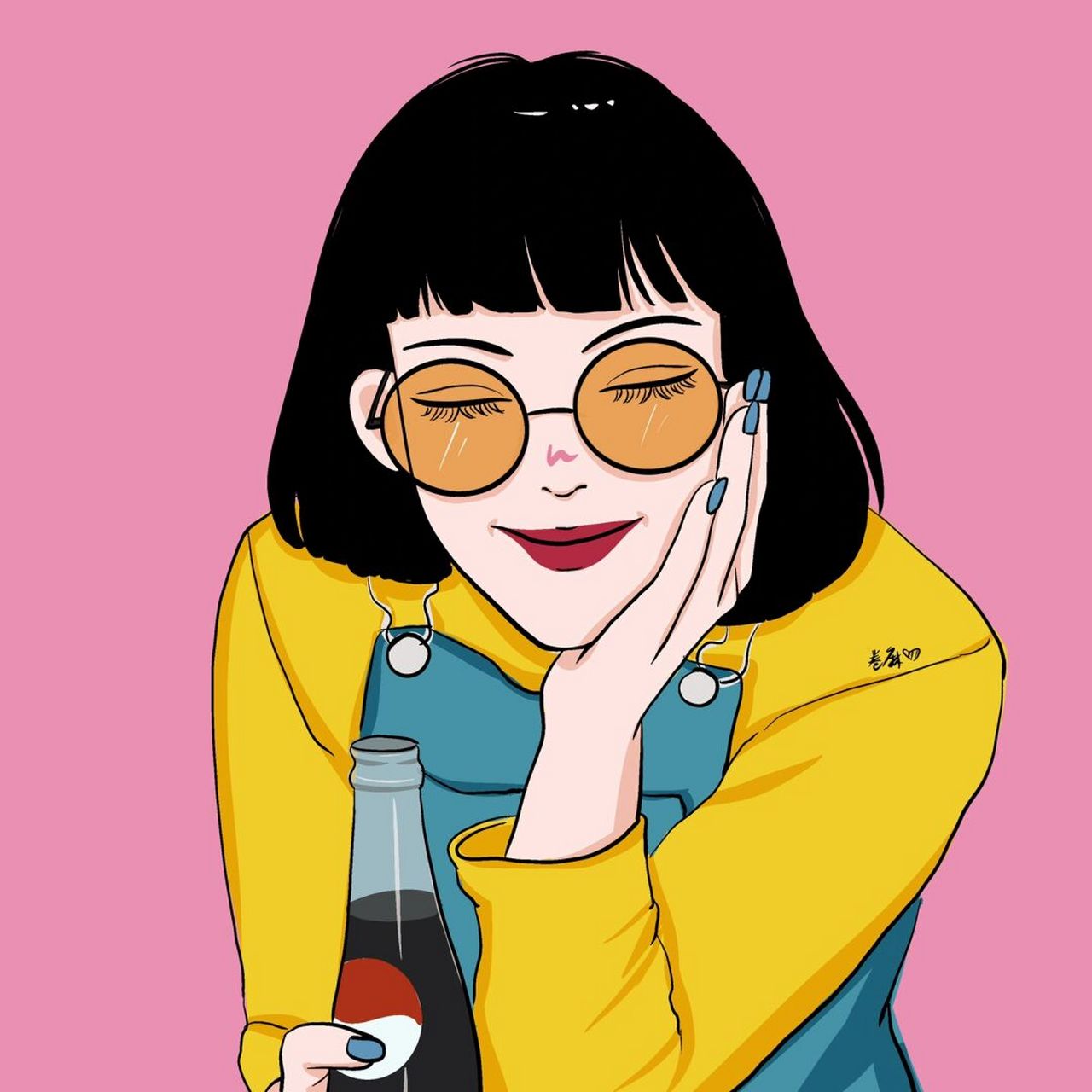 插画 | 头像 |请你喝可乐,希望你快乐 图片可做个人头像,个人壁纸