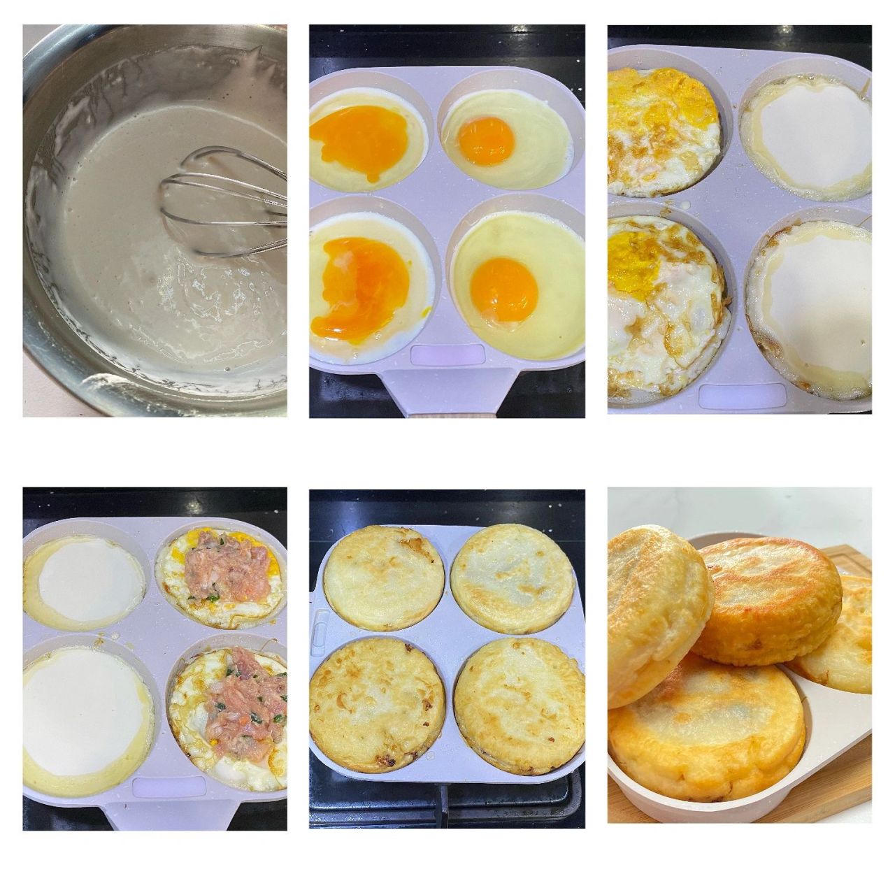 鸡蛋汉堡 92做法 1,调面糊:面粉250克,盐3克,泡打粉1克(可不放),水