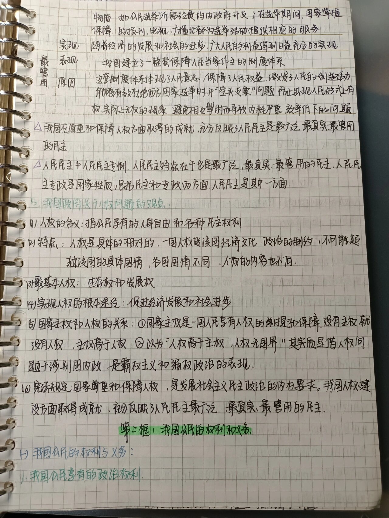 高中政治手写笔记——人民当家做主 政治生活 	 人民当家做主