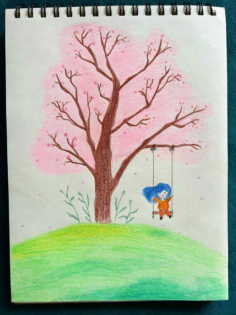 荡秋千(彩铅画.手绘临摹) #手绘# #简笔画# #插画# #彩铅手绘# #彩铅