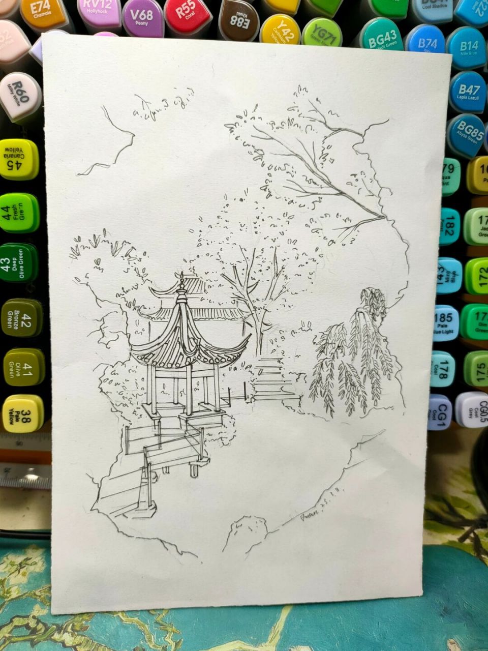 马克笔画《苏州园林-狮子林》 马克笔画《苏州园林-狮子林》 #马克笔