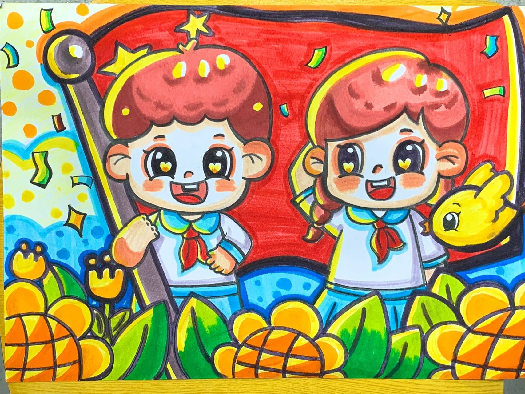 我爱我的祖国主题画 爱国主题画《我爱我的祖国》 用笔:雄狮水彩笔