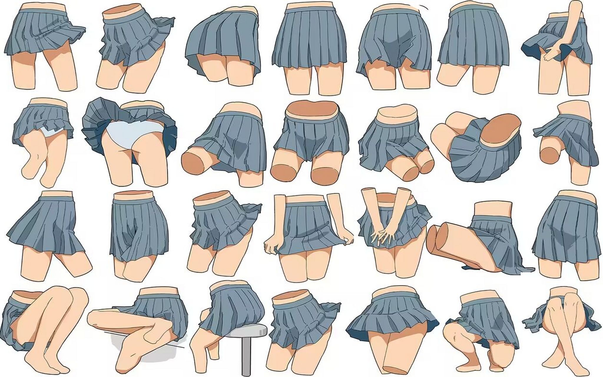 今天给大家找到了一套百褶裙画法教程素材,很适合新手临摹练习