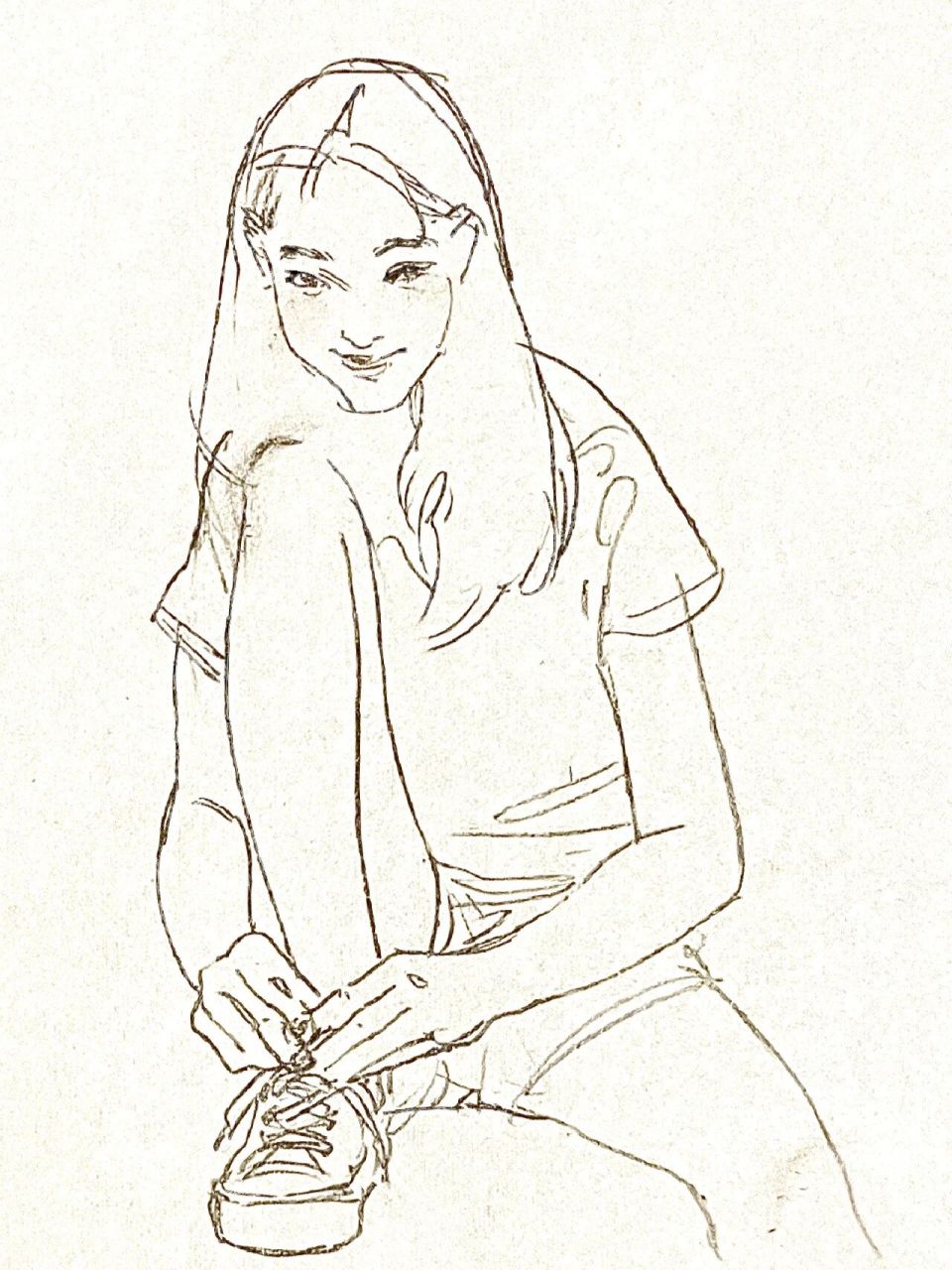 系鞋带的女孩 每日速写day91