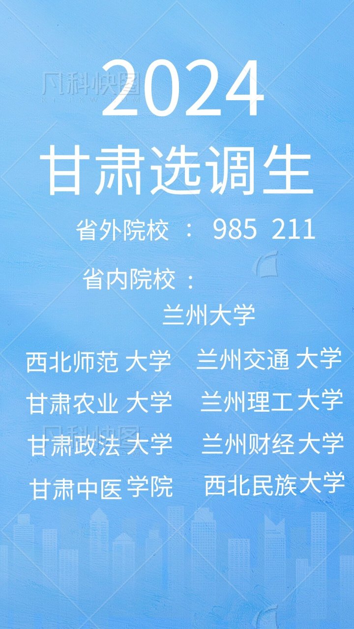 2024甘肃选调生 选调范围: 定向培养,委托培养,在职培养,专升本和网络