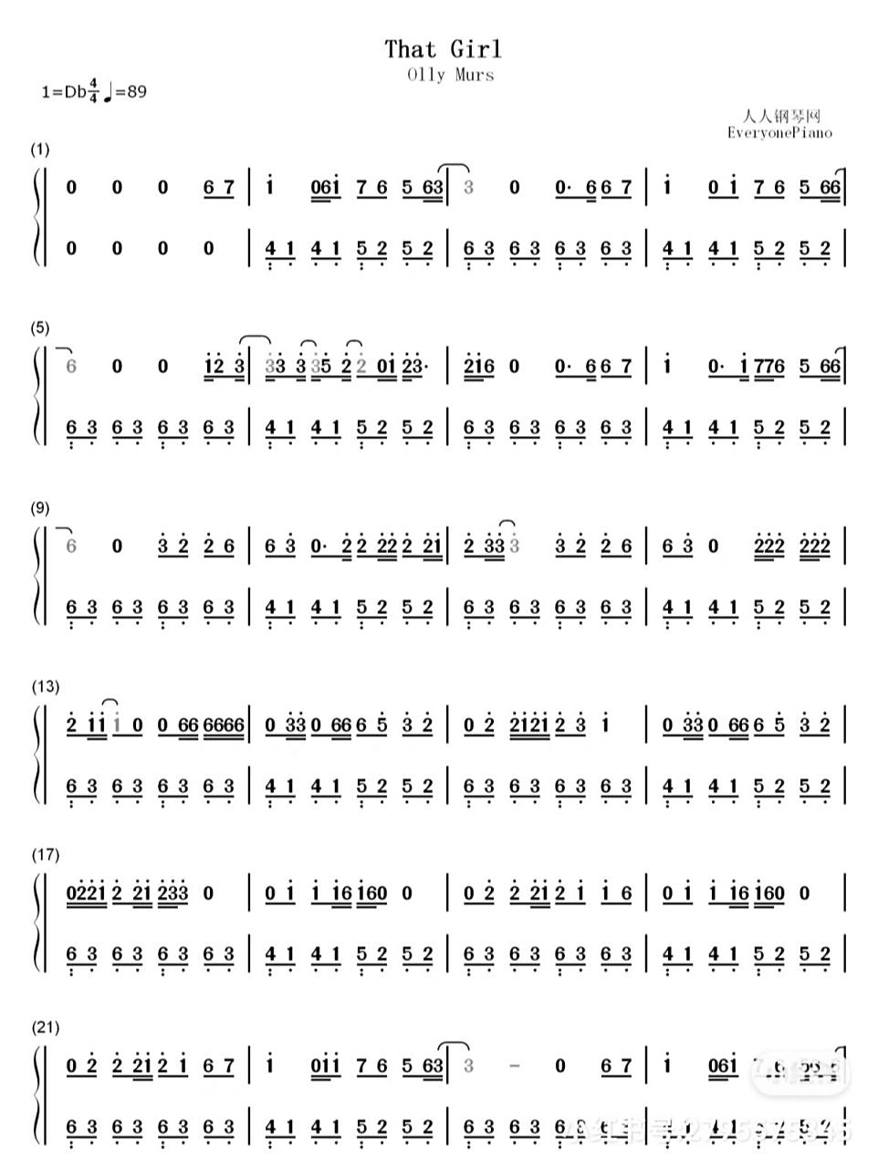 that girl简谱 that girl双手简谱来啦!