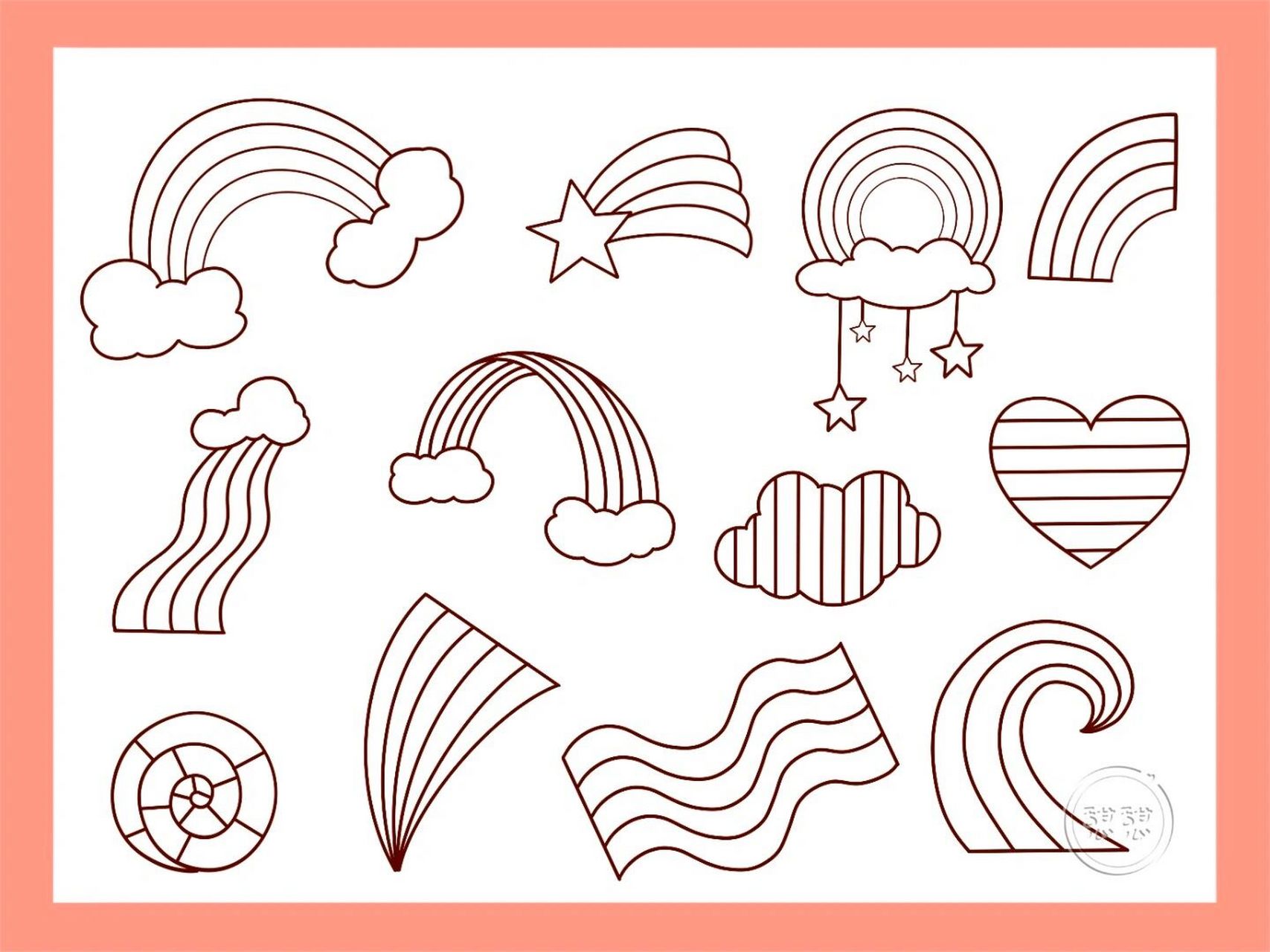 创意彩虹96简笔画|手帐素材【绘画过程】 完整图 草稿 线稿【笔刷是