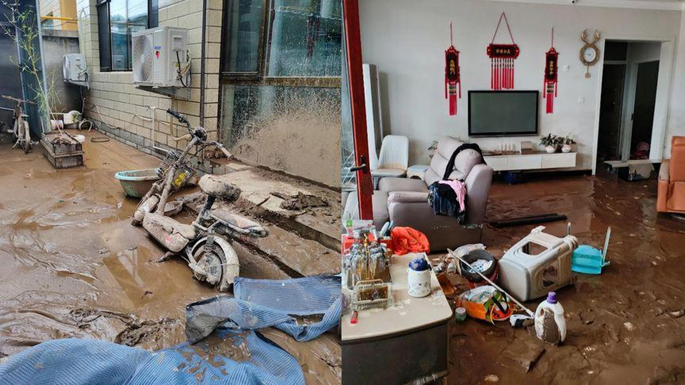 【女子晒洪水退去家中满是淤泥家具内饰报废,网友留言