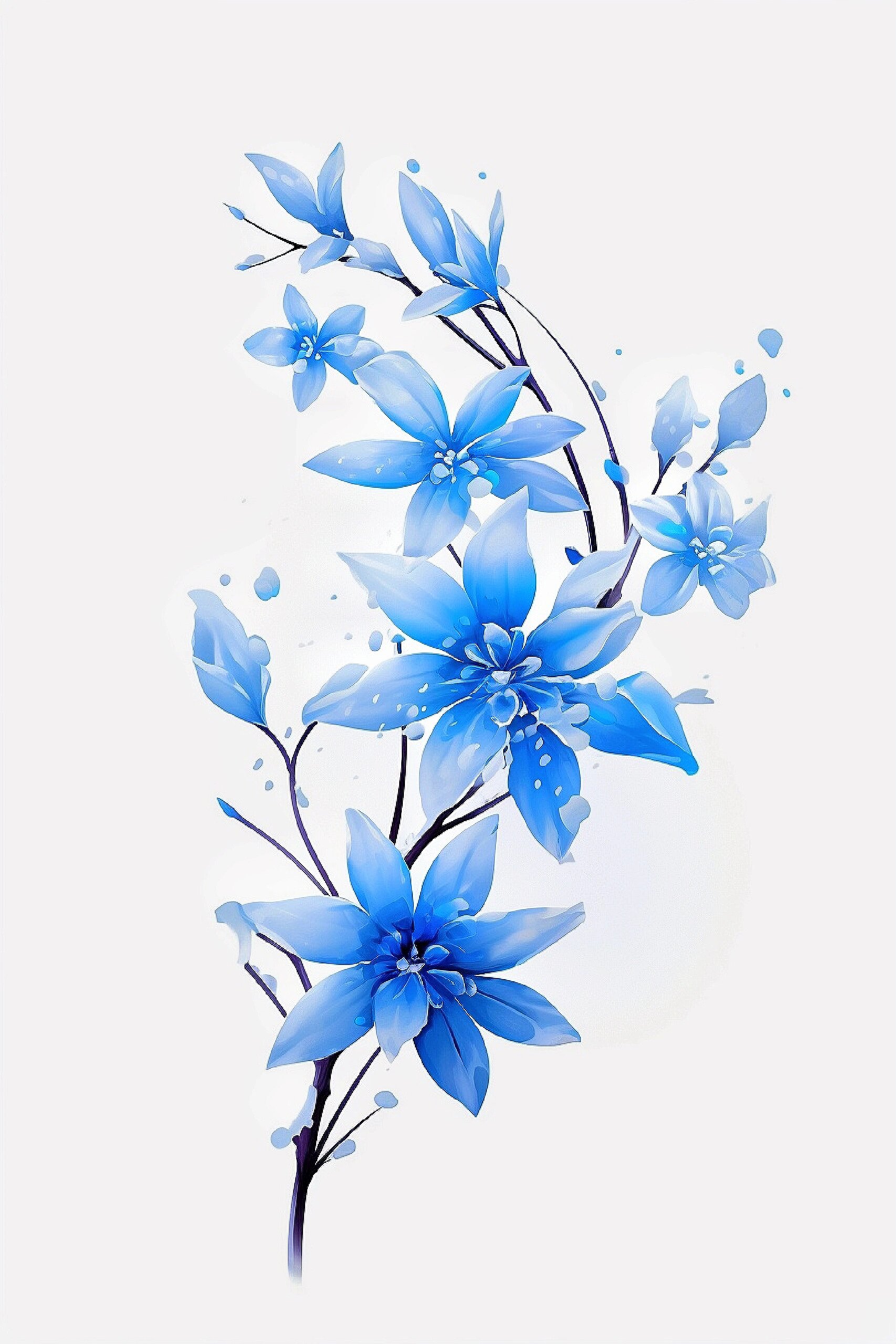 绘画素材1000更～蓝色梦幻花朵 素材制作不易,喜欢请点赞,关注,收藏