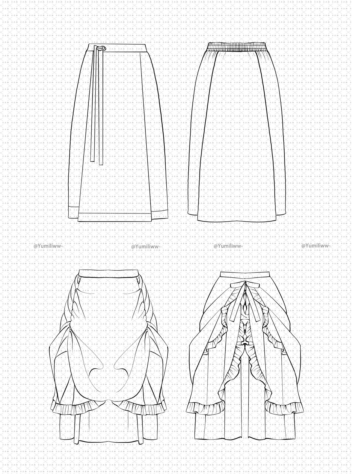 裙子款式图正反面线稿图片