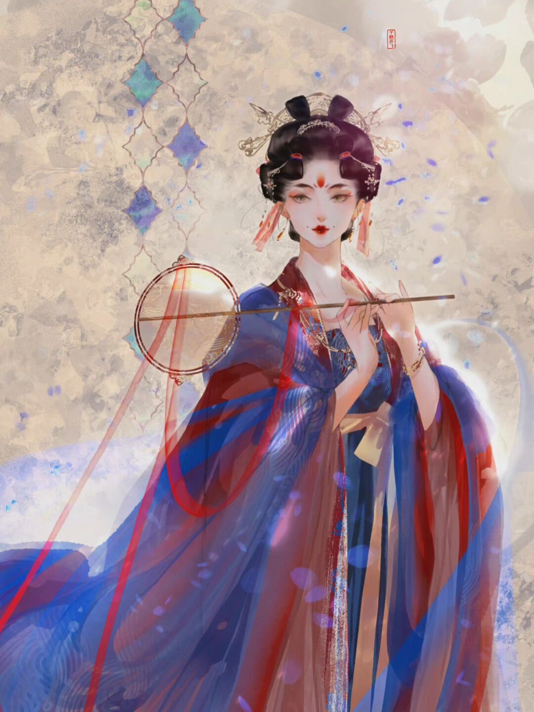 点着几根镶宝金簪和碧玉钗,脸上的妆容艳若芙蓉,玉质的耳坠光华流转