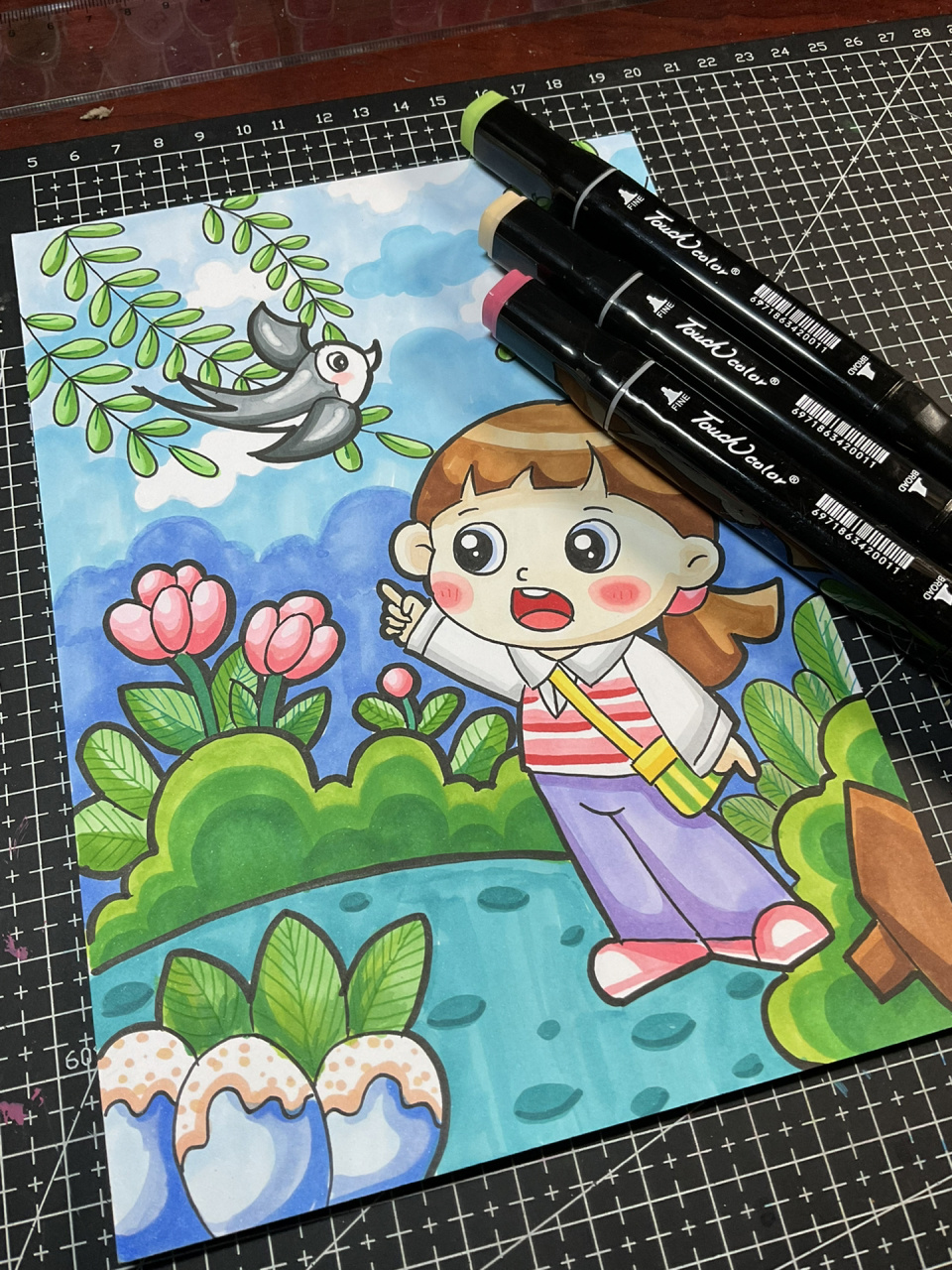 马克笔儿童画—《春天》