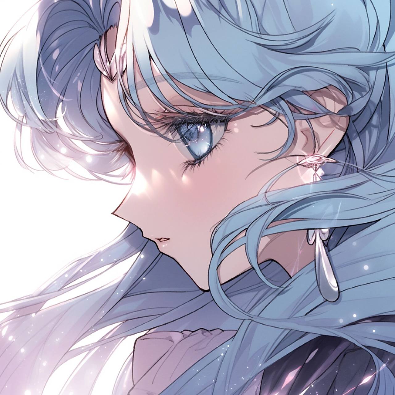 旧漫头像|蓝发蓝瞳美少女|漫画风头像           蓝色的头发如同海浪