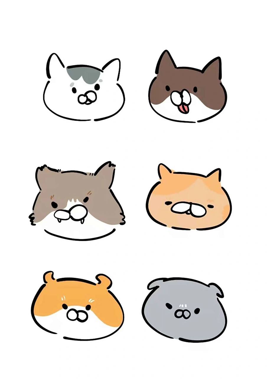 简笔画|12个猫头|桌面简易版小猫|小狗集 有猫了, 已经不想和遛狗的人