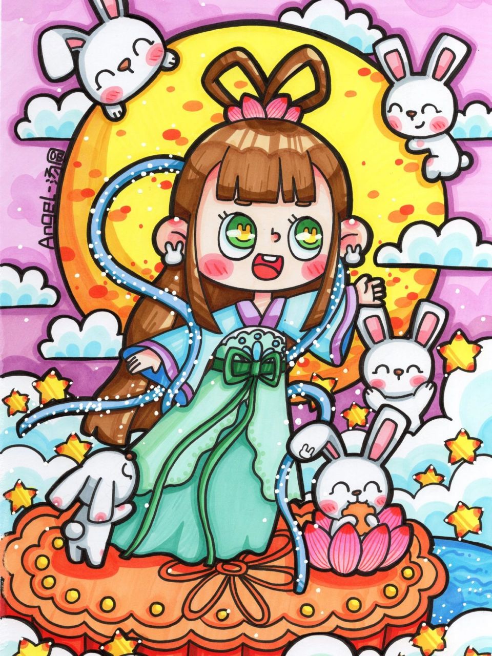 原创中秋节主题画/嫦娥奔月 没有正面的图,都不私发!