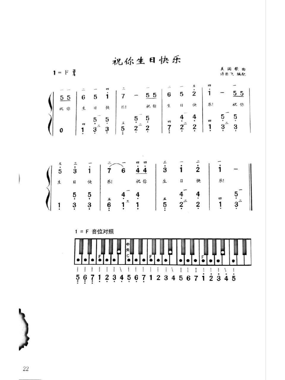《祝你生日快乐》带指法钢琴简谱