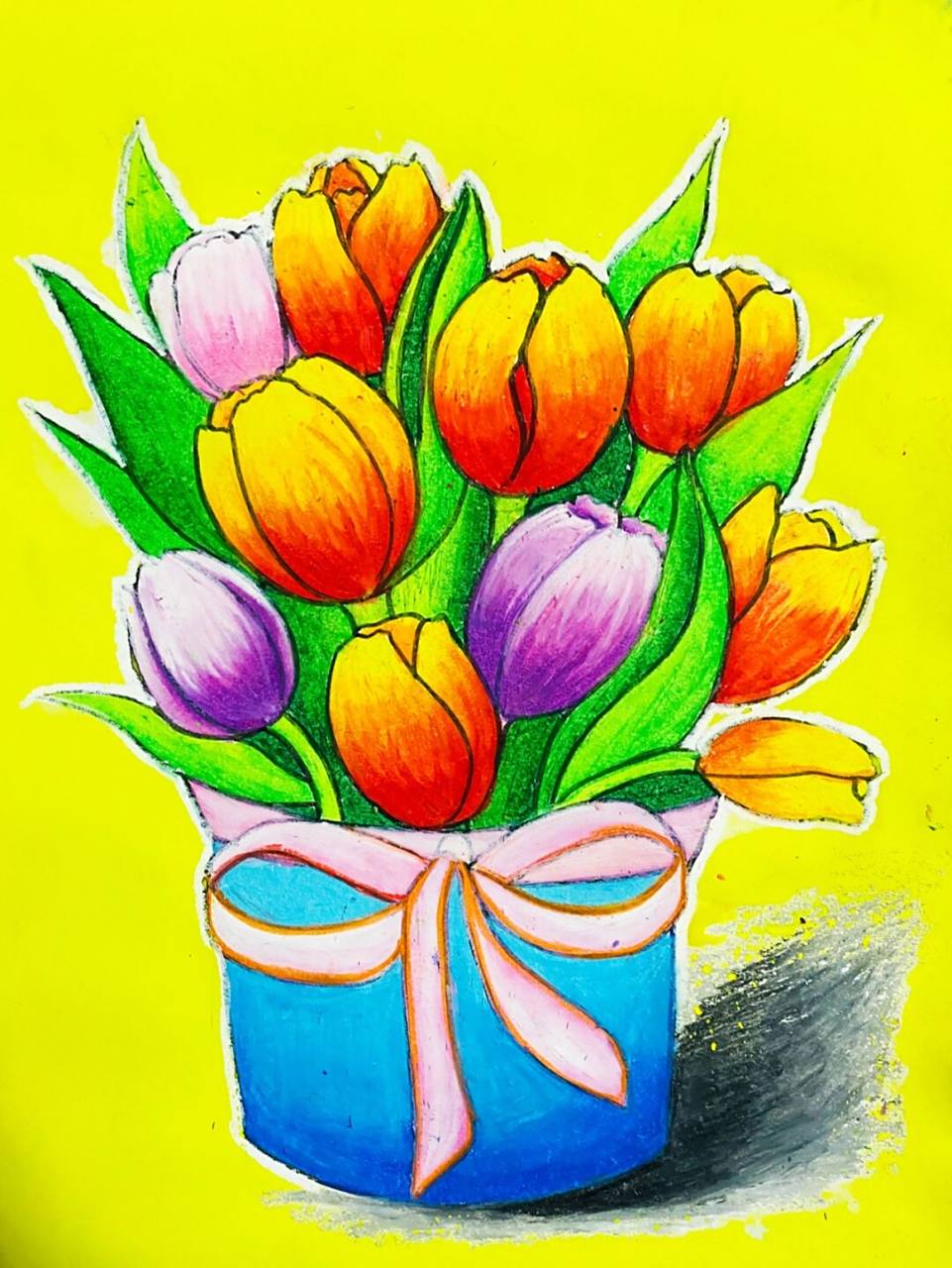 郁金香儿童画93 #郁金香儿童画##油画棒##水粉# #花卉##花朵# 油画