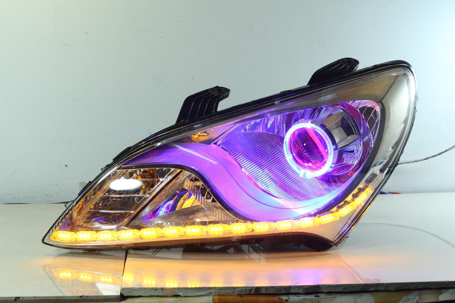 11款悦动大灯总成改装海五双光透镜日行灯.