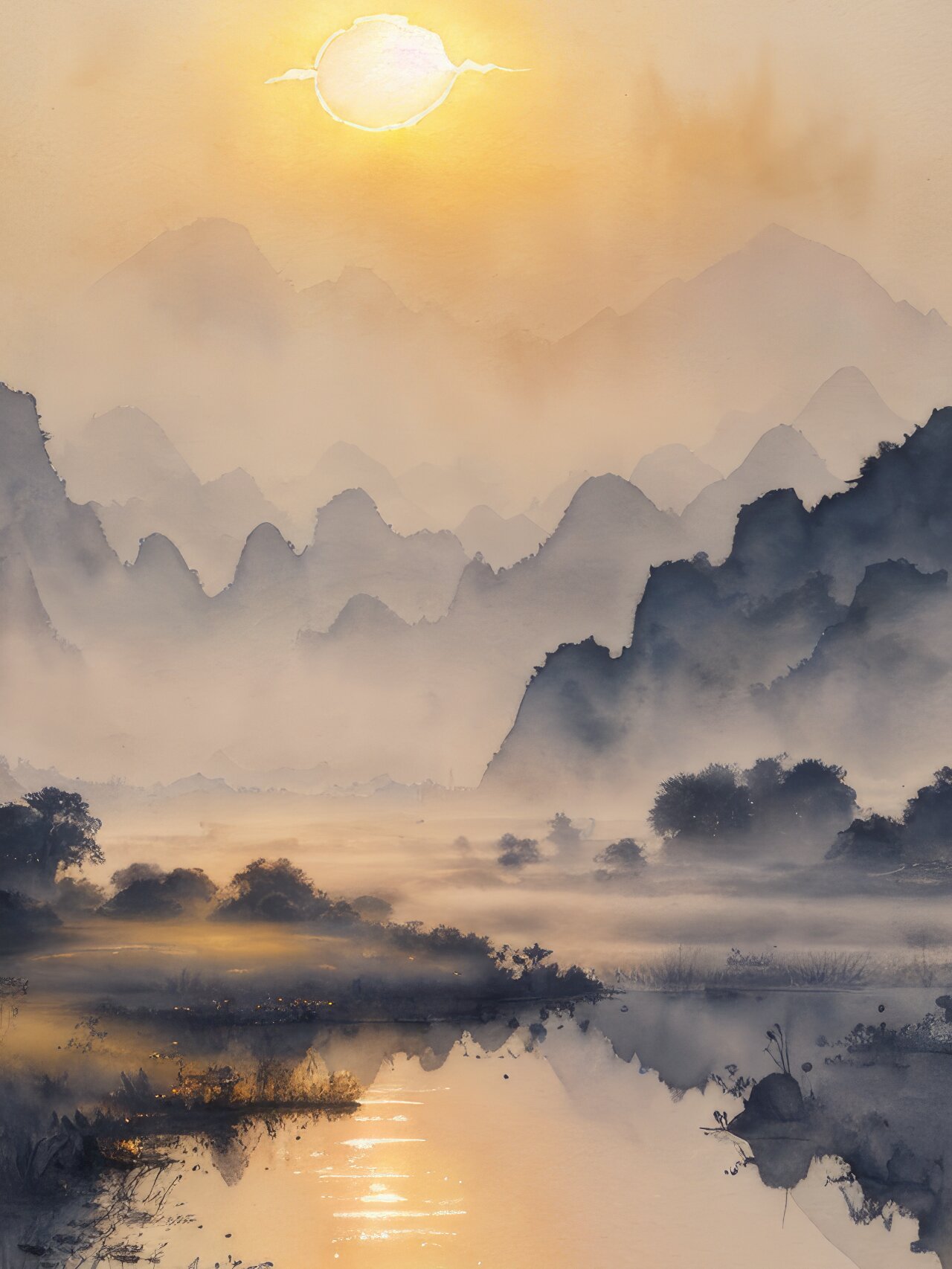 治愈系水墨国风手机风景壁纸—山景