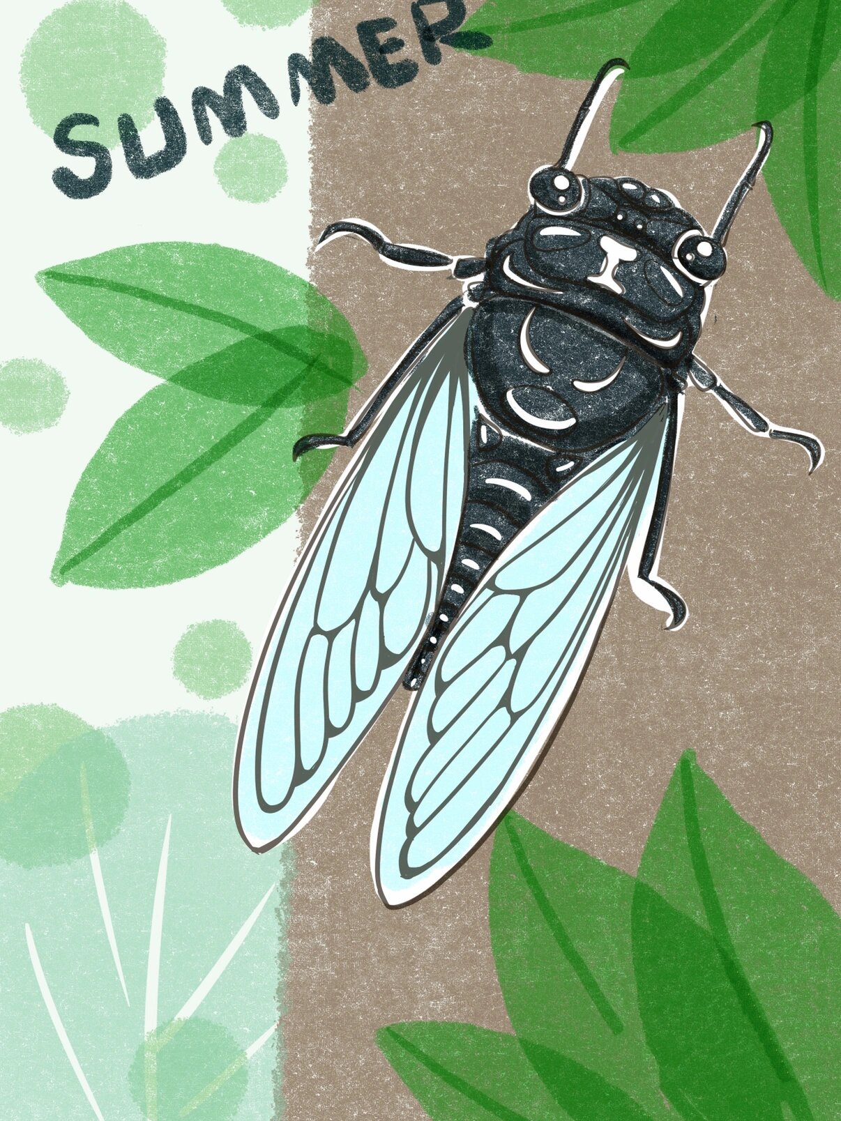 夏天主题儿童画知了,夏日蝉鸣儿童画